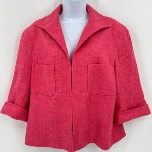 Lafayette 148 Pink Woven‎ Jacket With Front Pockets & Hook Closure
